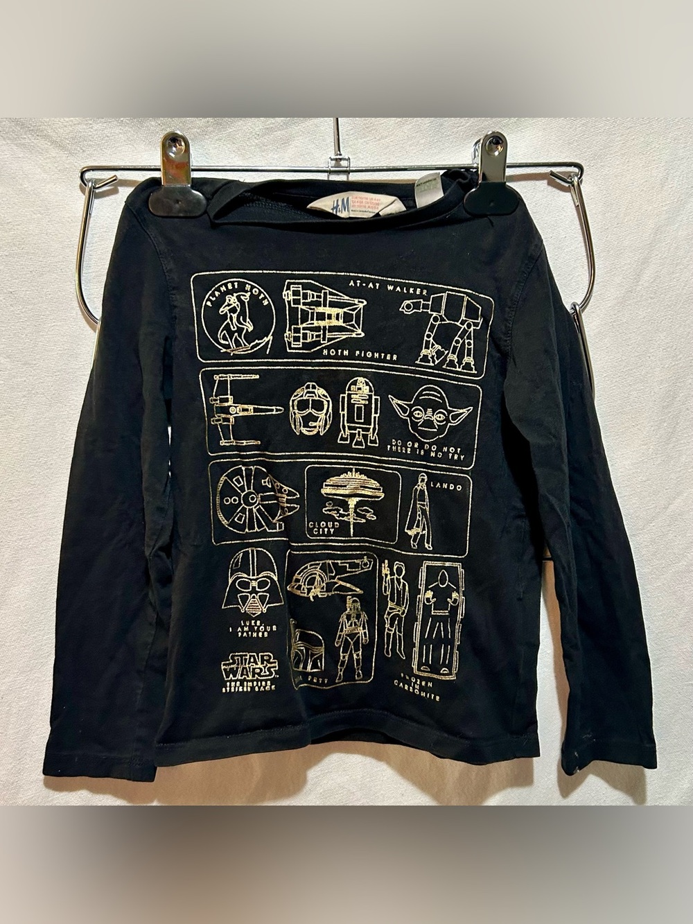 H&M Star Wars Empire Strikes Black Gold Long Sleeve Shirt 4-6Y